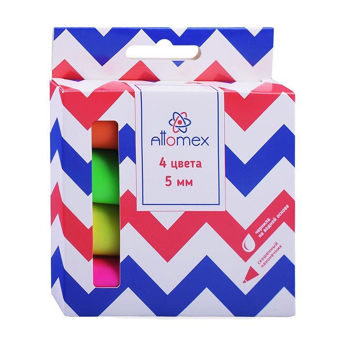 Набор маркеров-выделителей "Attomex" (04 цв - желт, зел, оранж, роз) плоский корпус, скошенный након