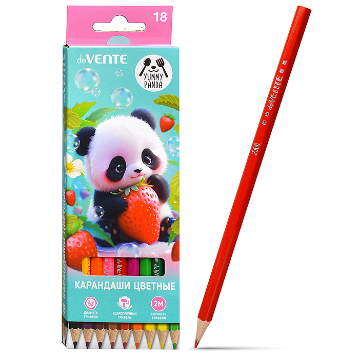 Карандаши цветные 18 цв. "Yummy Panda" 2М, диаметр грифеля 2,8 мм, шестигранные, в карт