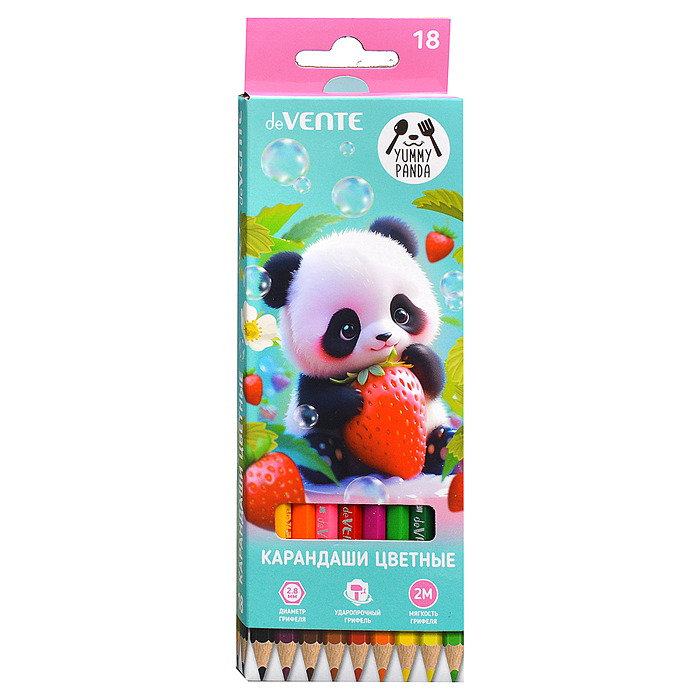 Карандаши цветные 18 цв. "Yummy Panda" 2М, диаметр грифеля 2,8 мм, шестигранные, в карт