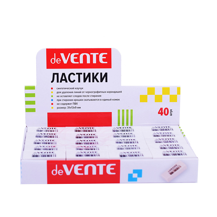 Ластик "Box" синтетический каучук, прямоугольный белый, 31x13x9 мм, dust-free, индивидуальн