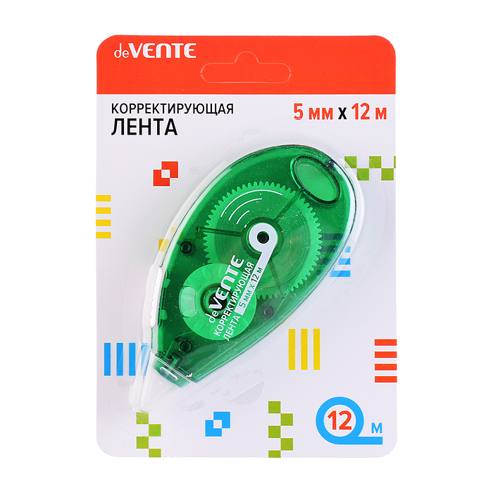Корректирующая лента 5 ммx12 м, зеленый полупрозрачный корпус, фронтальный аппликатор, в к