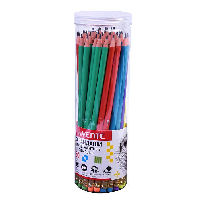 Карандаш чернографитный HB, диаметр грифеля 1,85 мм, круглый, с ластиком, пластиковый корп