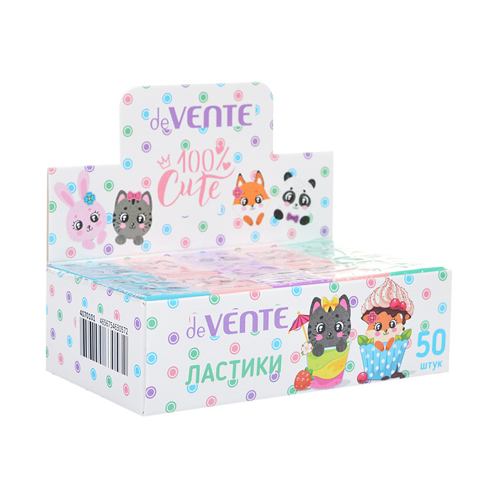 Ластик "100% Cute" синтетический каучук, прямоугольный цветной, 32x23x7 мм, dust-free, инди