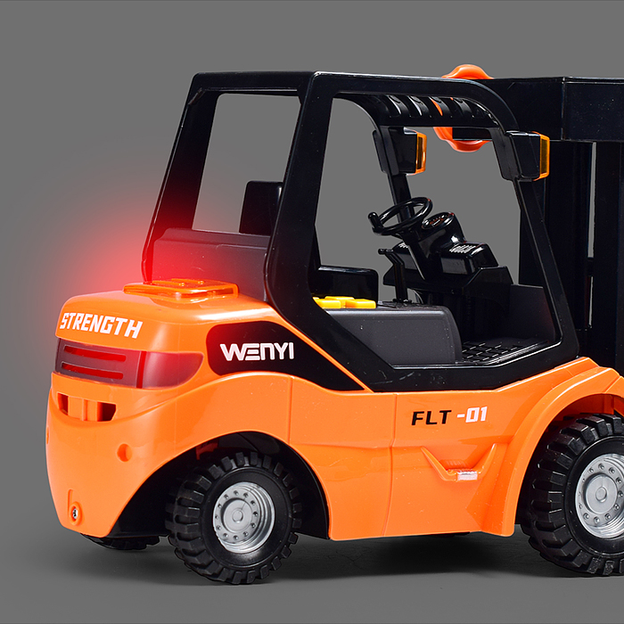 Погрузчик WY372A "Вилочный" с поддоном и бочками, 1:14 (свет,звук) в коробке