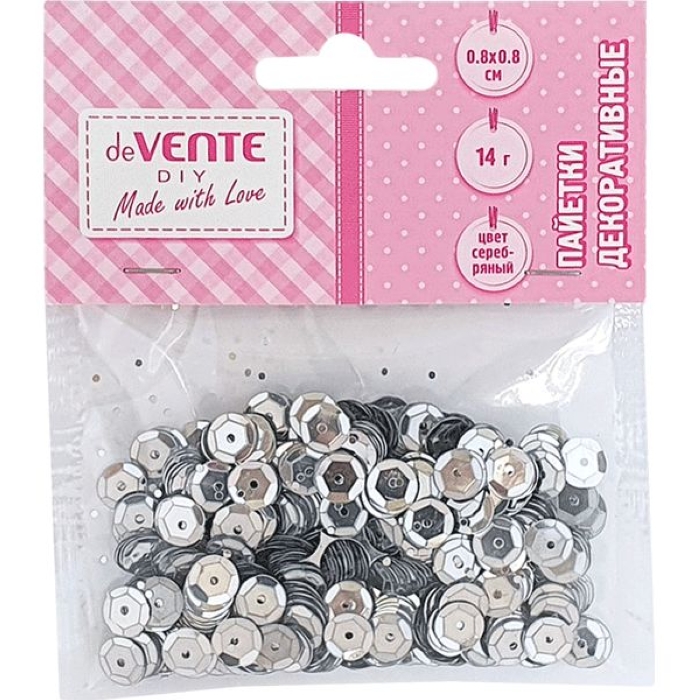 Пайетки декоративные "Metallic" 14 г, размер 8x8 мм, цвет серебряный, в пластиковом пакете 