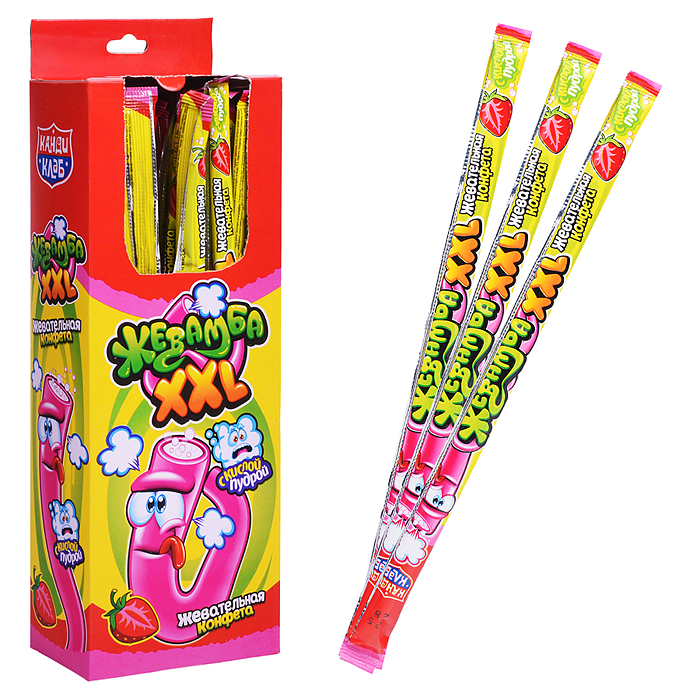 Жевательная конфета с кислой пудрой "Жевамба XXL" со вкусом клубники 15г*30шт