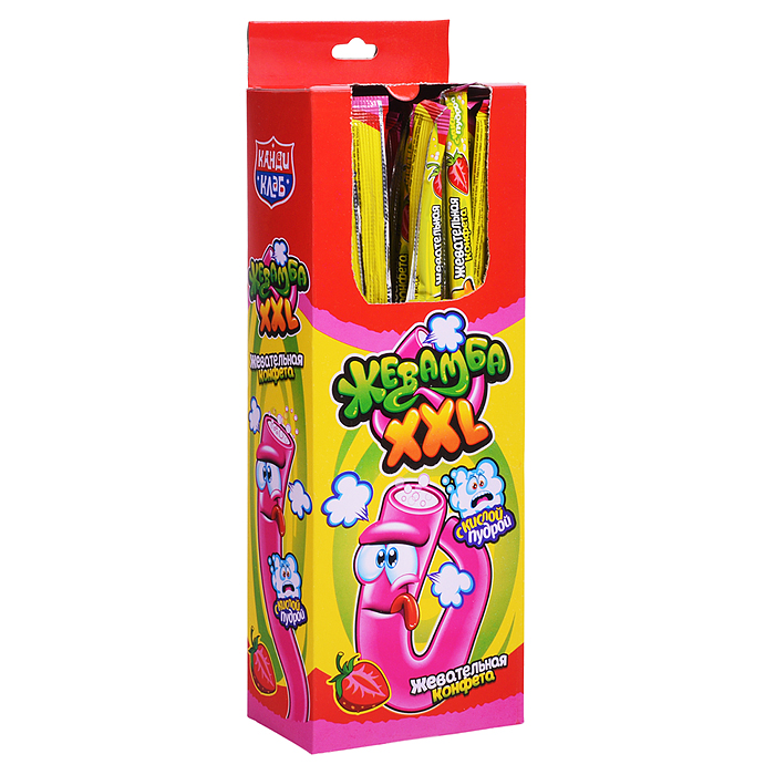 Жевательная конфета с кислой пудрой "Жевамба XXL" со вкусом клубники 15г*30шт