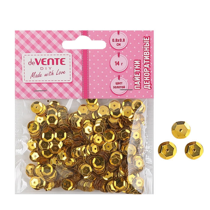 Пайетки декоративные "Metallic" 14 г, размер 8x8 мм, цвет золотой, в пластиковом пакете