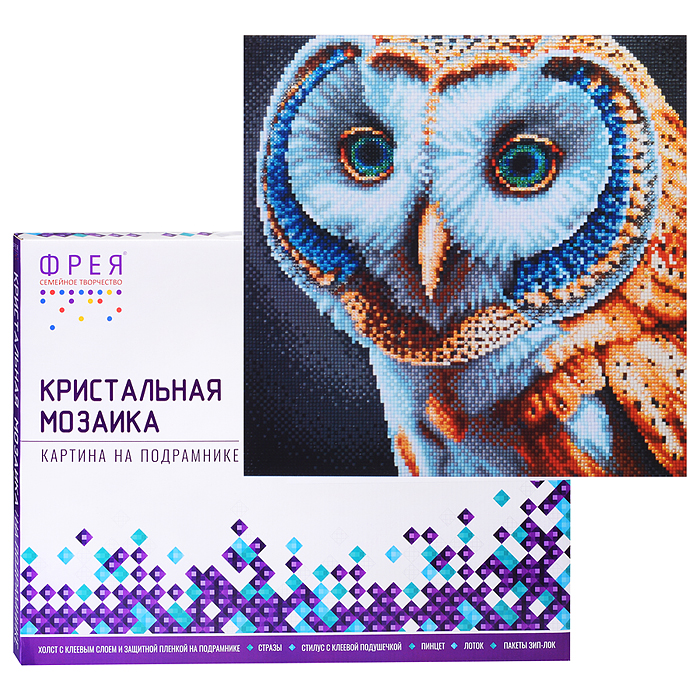 Кристальная (алмазная) мозаика на подрамнике 30х30 "Золотая сова"