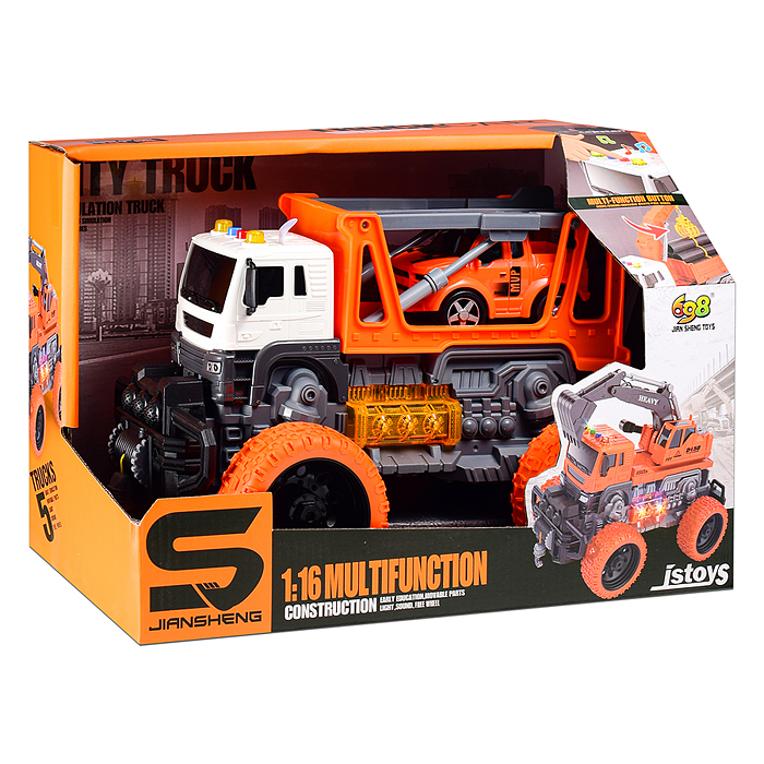 Машина JS114S "МегаСити" 1:16 (свет, звук) в коробке (цвет оранжевый)