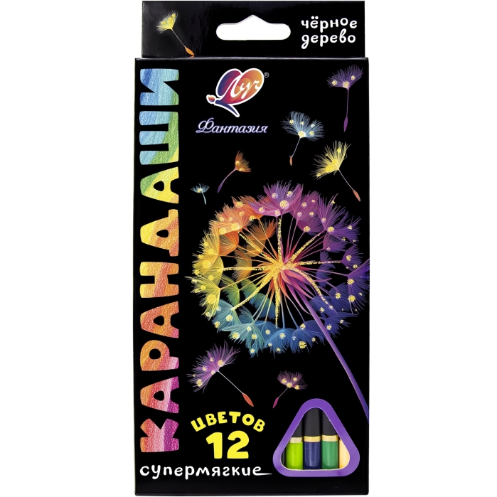 Карандаши цветные 12 цв. "Фантазия" трехгранные, черное дерево