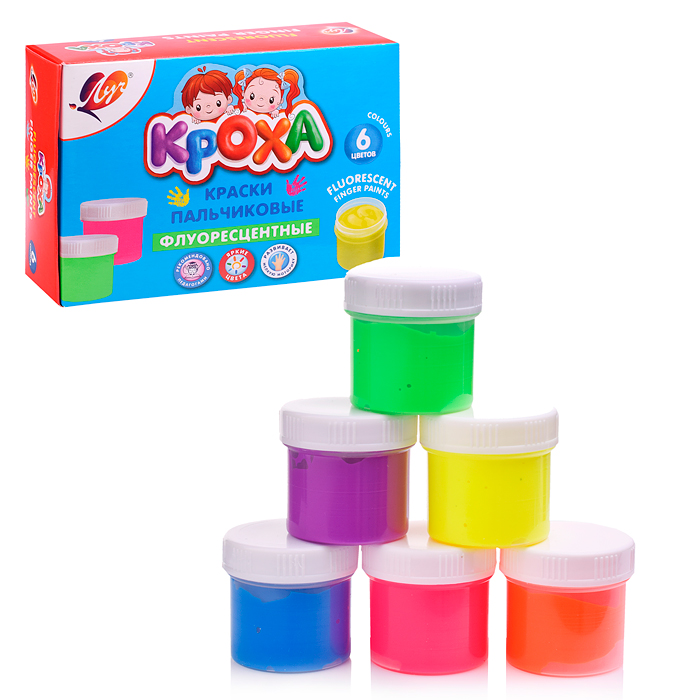 Краски пальчиковые 6цв., флуоресцент. (40мл.)