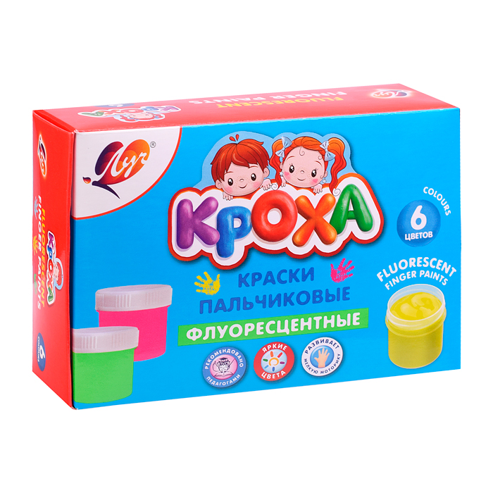 Краски пальчиковые 6цв., флуоресцент. (40мл.)