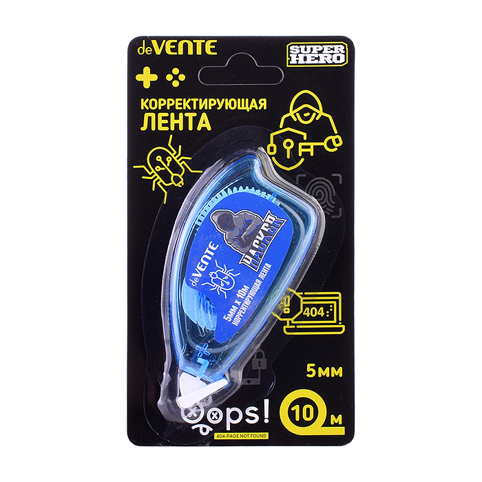 Корректирующая лента "SuperHero" 5 ммx10 м, полупрозрачный голубой корпус