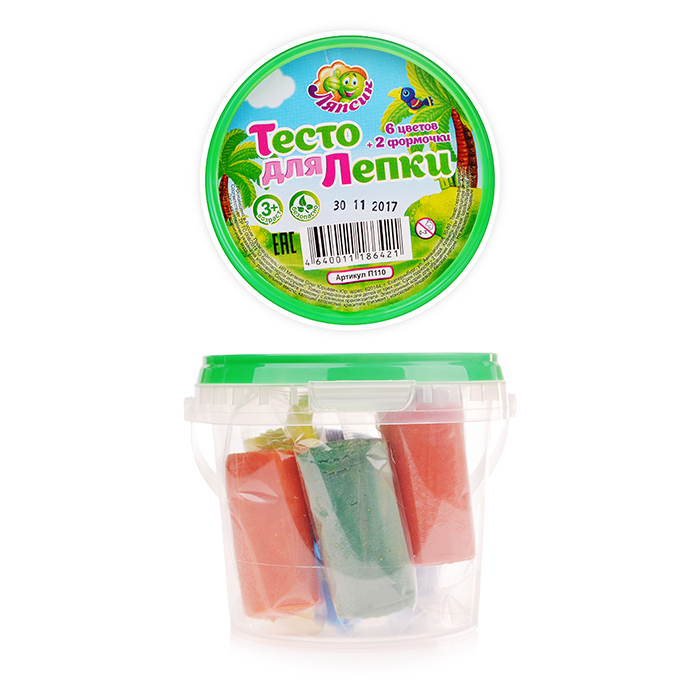 Тесто для лепки в банке 6 цветов + 2 формочки, 150гр 