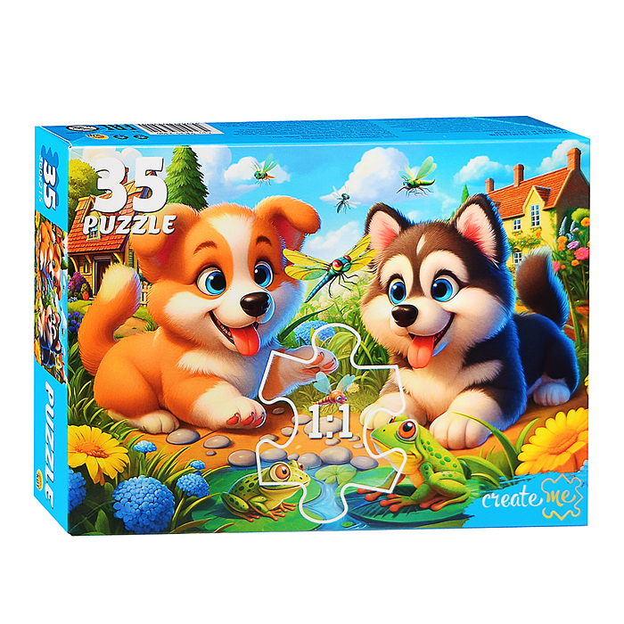 Макси-пазлы 35 "Щенки и лягушки"