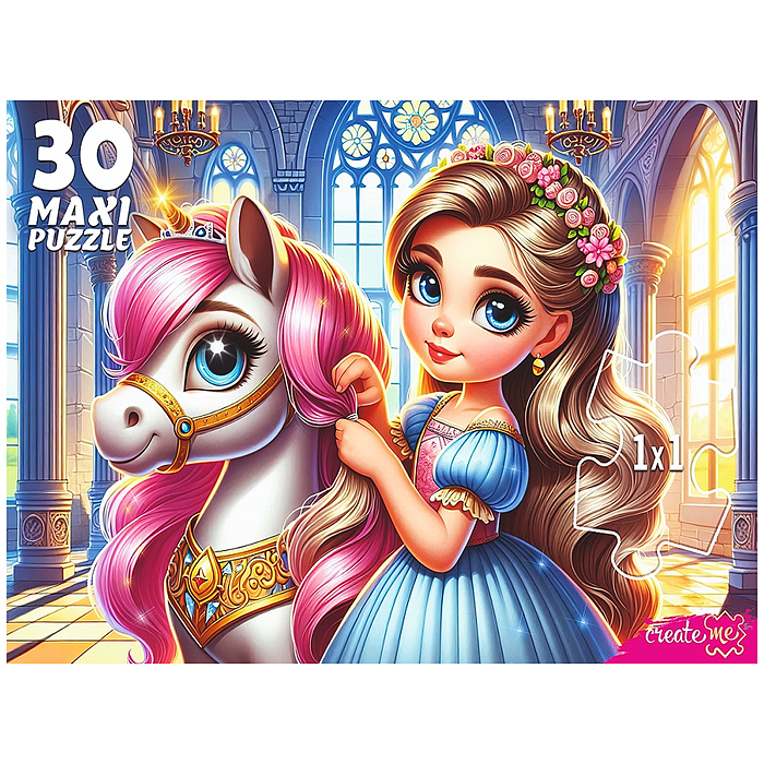 Макси-пазлы 30 "Милая принцесса с единорогом"