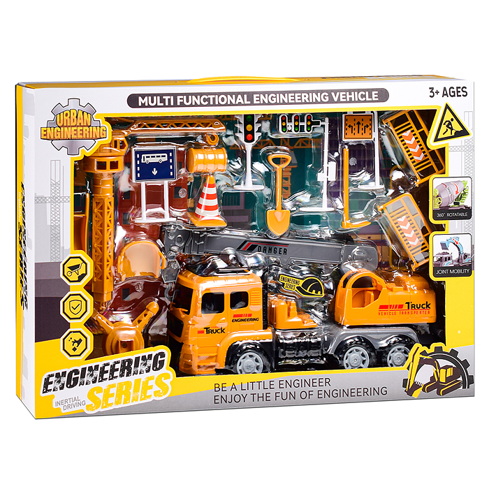 Машина 6607-D1 "Автокран" с дорожными знаками, в коробке