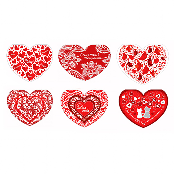 Валентинки-сердечки большие, 6 шт. 