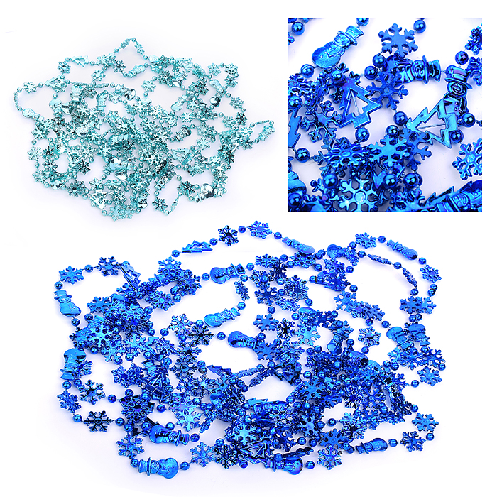 Новогоднее украшение S0974-2 "Бусы кристаллики" синие, 4,8м, в пакете