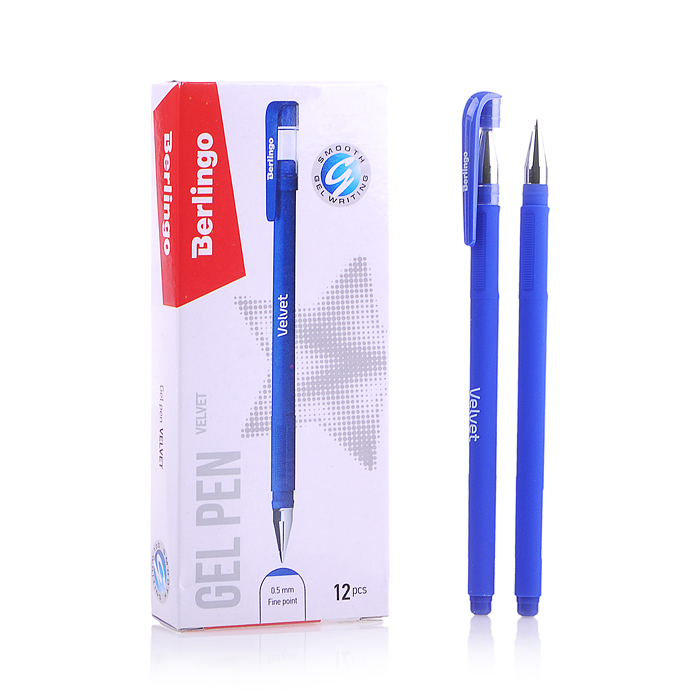 Ручка гелевая "Velvet" синяя, 0,5мм, прорезиненый корпус