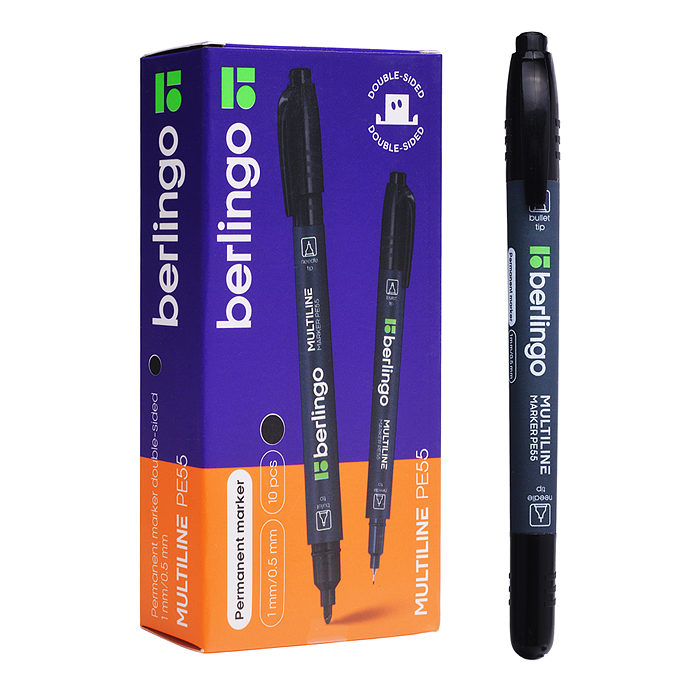 Маркер перманентный двухсторонний "Multiline PE55", черный, пулевидный, 0,5/1мм 