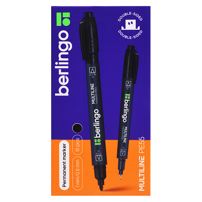 Фото к товару Маркер перманентный двухсторонний "Multiline PE55", черный, пулевидный, 0,5/1мм Маркер перманентный двухсторонний "Multiline PE55", черный, пулевидный, 0,5/1мм