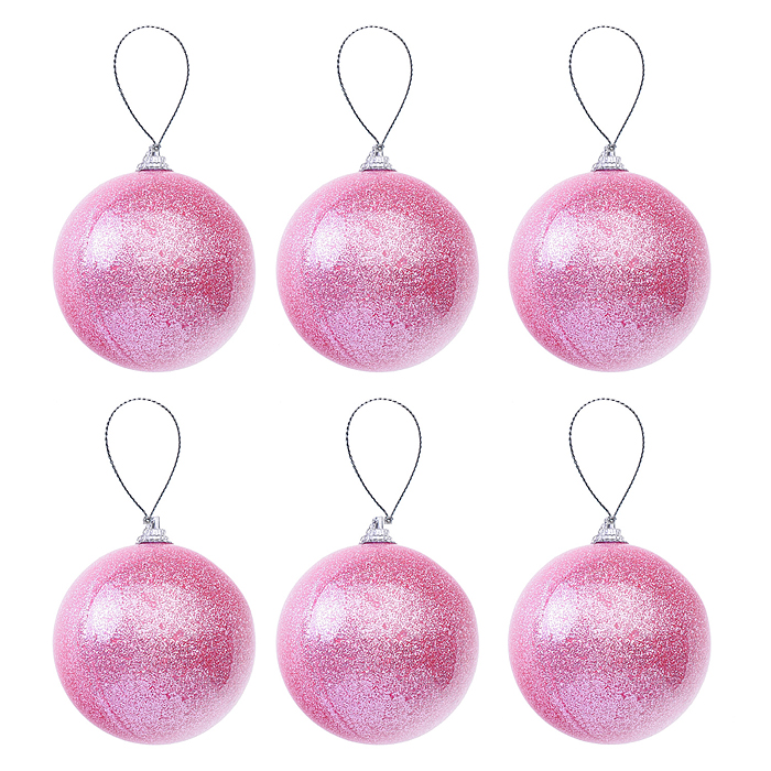 Набор елочных шаров S1801 (6см*6шт) розовый в пакете