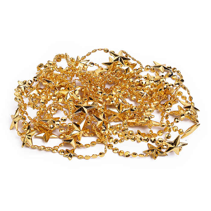 Фото к товару Бусы новогодние S2642 "Золотые" со звёздочками (5м)в пакете Бусы новогодние S2642 "Золотые" со звёздочками (5м)в пакете