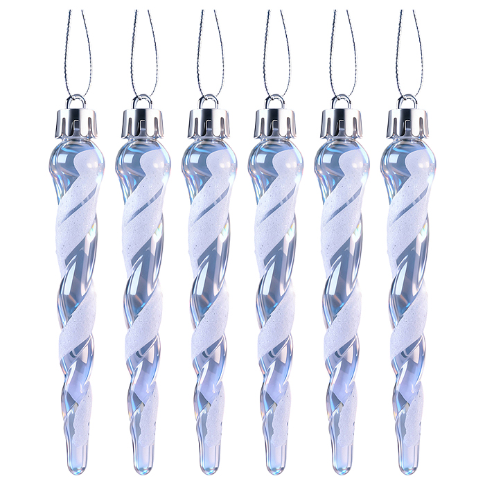 Новогоднее украшение S2653 "Сосульки" белые (6шт х 11см)в пакете 