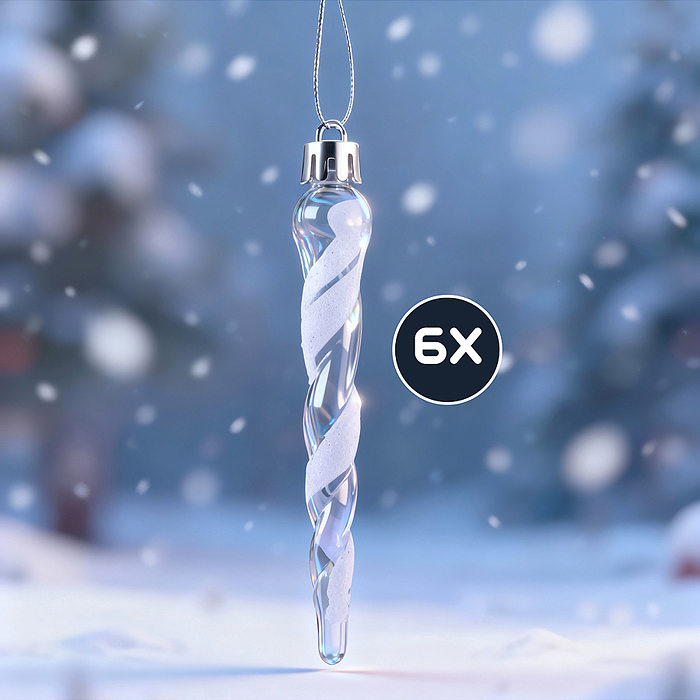 Фото к товару Новогоднее украшение S2653 "Сосульки" белые (6шт х 11см)в пакете Новогоднее украшение S2653 "Сосульки" белые (6шт х 11см)в пакете