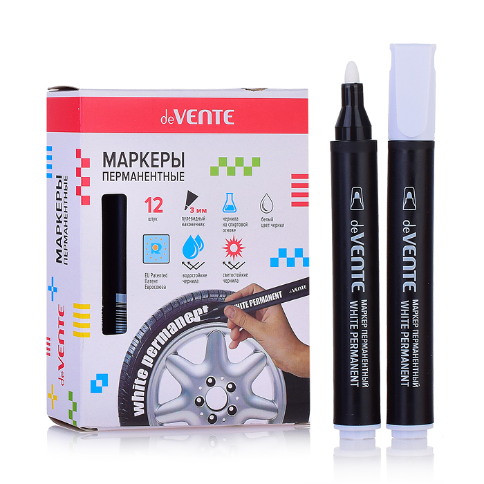 Маркер перманентный белый , пулевидный наконечник, ширина линии 3 мм, 