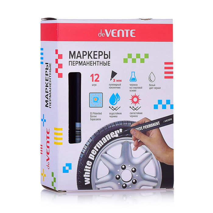 Маркер перманентный белый , пулевидный наконечник, ширина линии 3 мм, 