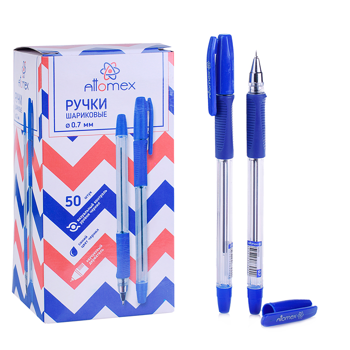 Ручка шариковая "Attomex. Aviator" d=0,7 мм, прозрачный корпус с каучуковым держателем, сменный стер