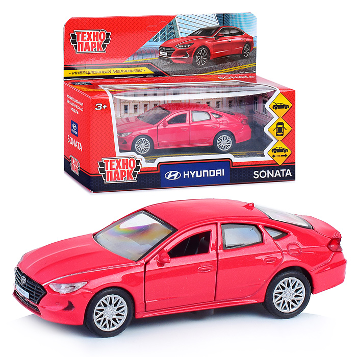 Машина металл Hyundai Sonata 12 см. (двери, багаж, красный) инерц., в коробке