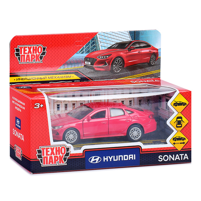Машина металл Hyundai Sonata 12 см. (двери, багаж, красный) инерц., в коробке
