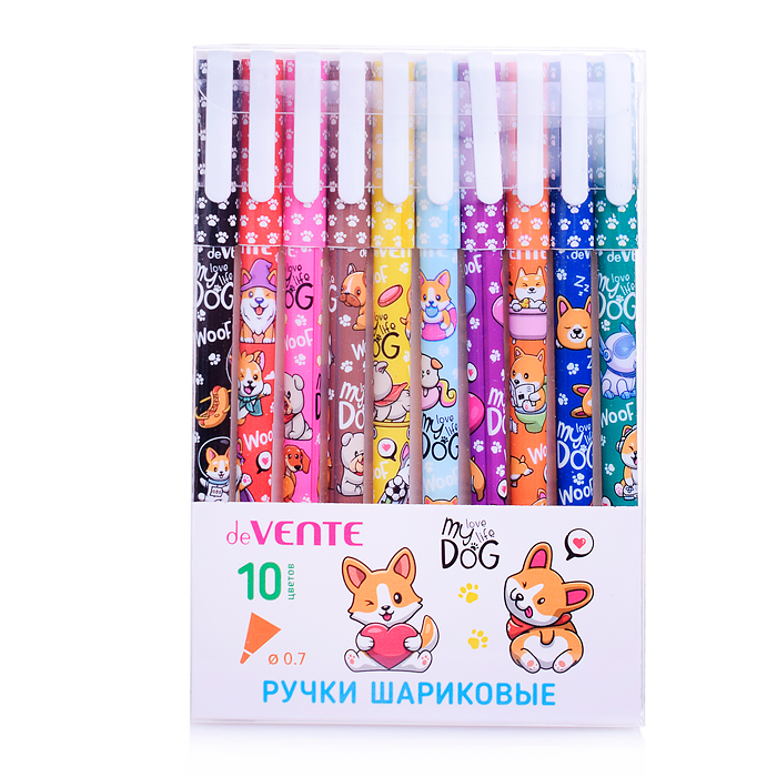 Набор ручек шариковых подарочных "Собачьи истории" 10 цветов, d=0,7 мм, пластиковый корпус 