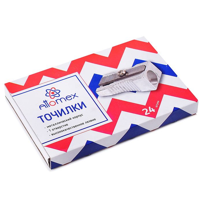 Точилка для карандашей "Attomex" 1 отверстие, без контейнера, металлическая, прямоугольная скошенная