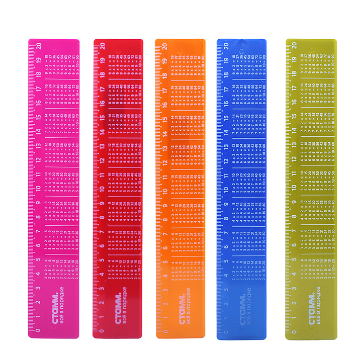 Линейка 20см. "Таблица умножения" со справочным материалом, пластиковая, перламутровая, ассорт