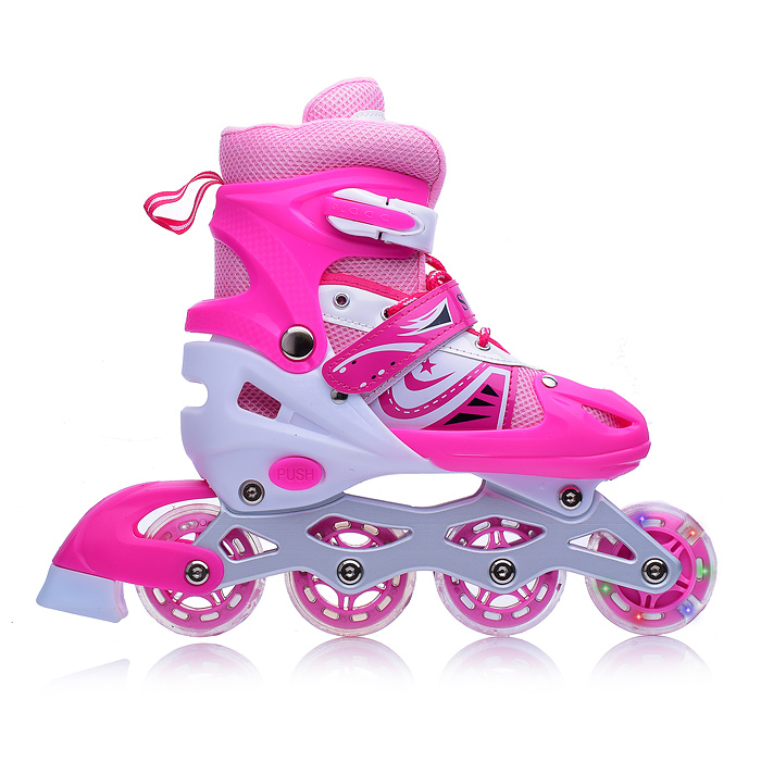 Фото к товару Ролики детские U001744Y (размер M) розово-белые, PU колёса со светом, в сумке Ролики детские U001744Y (размер M) розово-белые, PU колёса со светом, в сумке