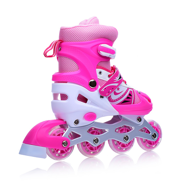 Фото к товару Ролики детские U001744Y (размер M) розово-белые, PU колёса со светом, в сумке Ролики детские U001744Y (размер M) розово-белые, PU колёса со светом, в сумке