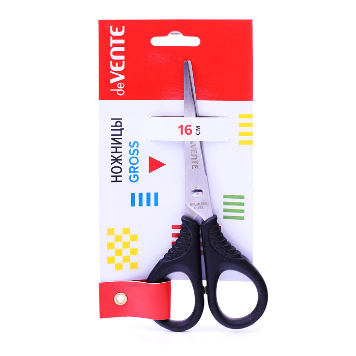 Ножницы канцелярские "Gross" 16 см, усиленные пластиковые кольца, в картонном блистере, чер