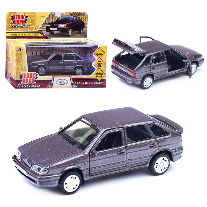 Машина металл LADA -2114 "Samara" 12 см. (двер, баг, баклажан) инерц., в коробке