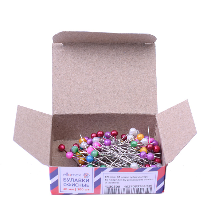 Фото к товару Булавки офисные "Attomex" с пластиковой цветной шляпкой 38 мм, 100 шт в картонной коробке Булавки офисные "Attomex" с пластиковой цветной шляпкой 38 мм, 100 шт в картонной коробке