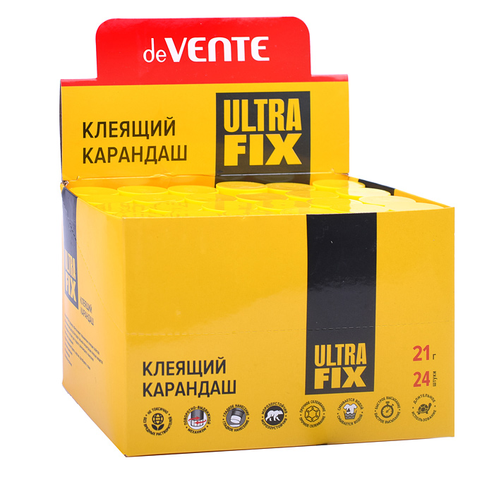 Фото к товару Клеящий карандаш PVA-P основа "Ultra Fix" 21 г в картонном дисплее с пластиковым поддоном Клеящий карандаш PVA-P основа "Ultra Fix" 21 г в картонном дисплее с пластиковым поддоном