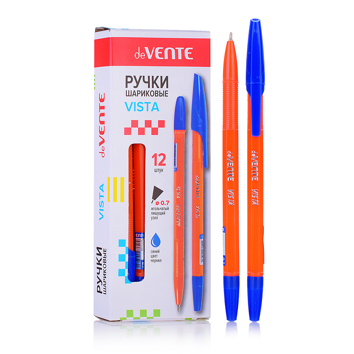 Ручка шариковая "Vista" d=0,7 мм, игольчатый пишущий узел, сине-желтый корпус с пластиковым