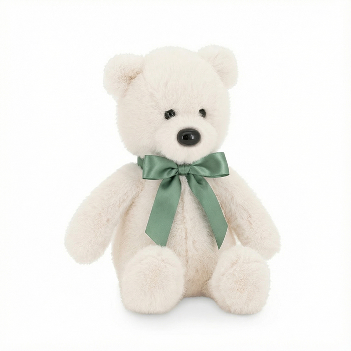 Медвежонок Тёпа белый с зеленым бантом 25 