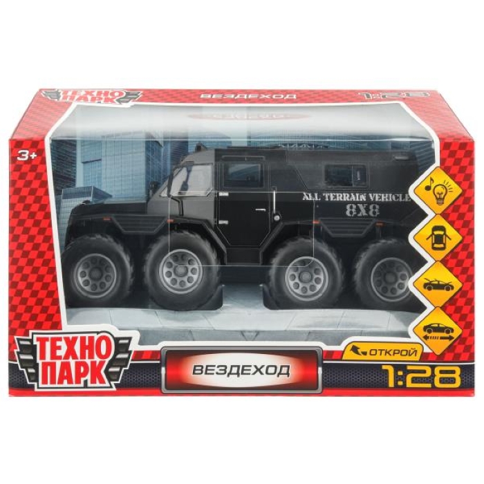 Вездеход металл свет-звук, 3 реж, двери, багажник, аморт. колес, 22,5 см, черный