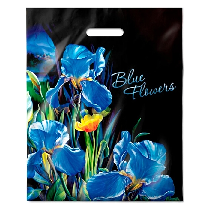 Пакет ПЭ с вырубной ручкой 38х47, 60мкм "Ирисы" ламинированный