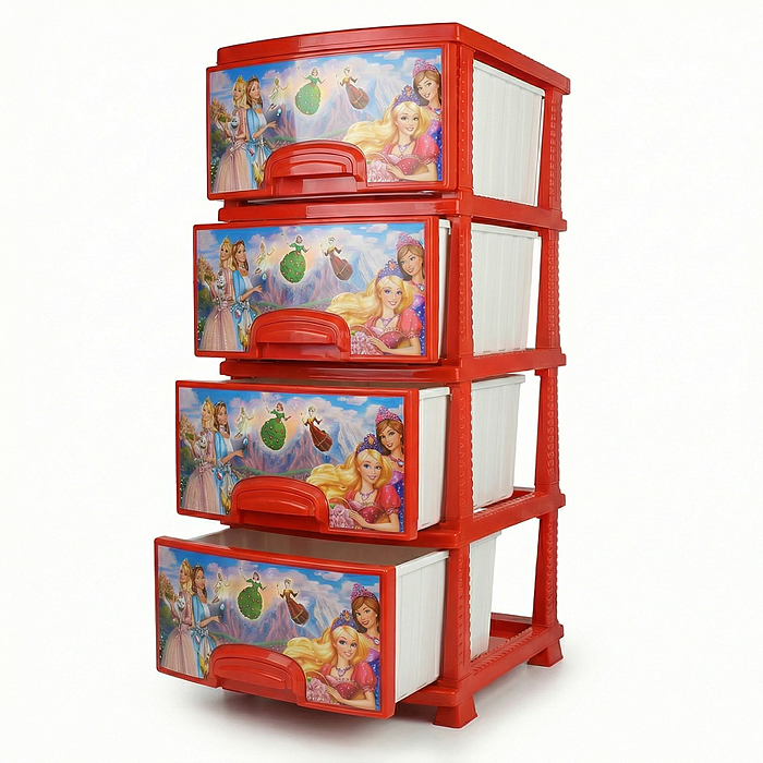 Фото к товару Комод "Декор" "Принцесса" 4 секции красный перламутр Комод "Декор" "Принцесса" 4 секции красный перламутр